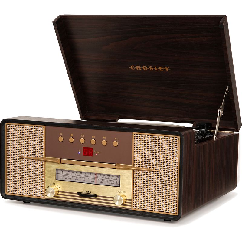 Foto van Crosley rhapsody mahogany platenspeler entertainmentset