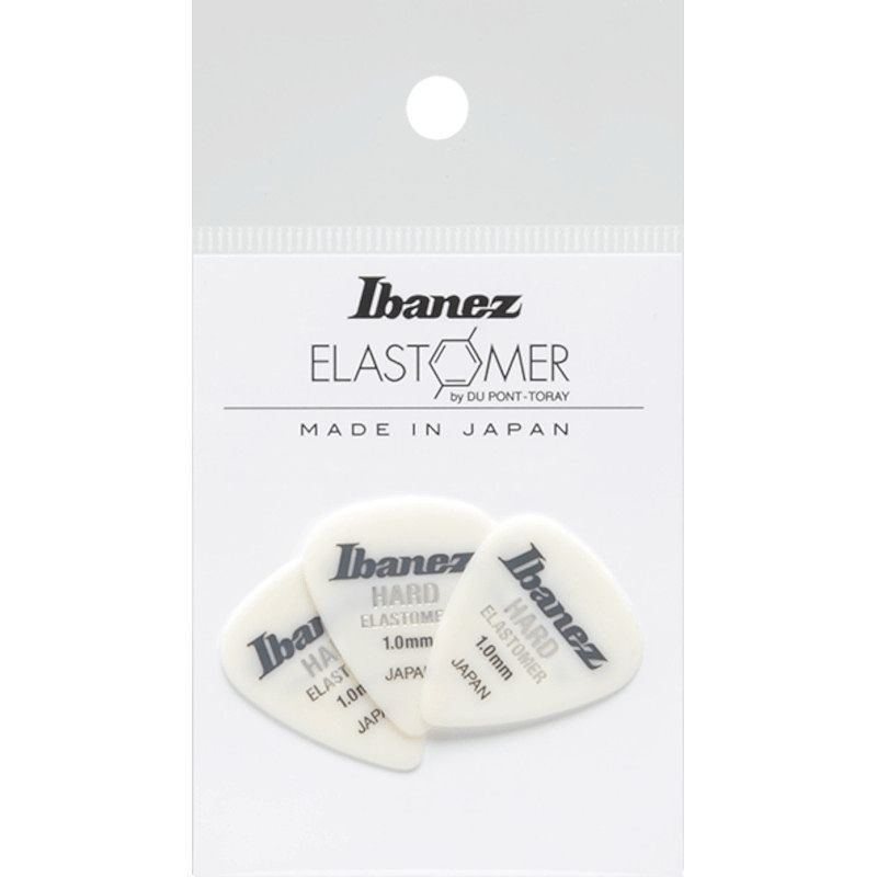 Foto van Ibanez bel14hd10 elastomer plectrums 3-pack hard 1.0 mm - wit teardrop