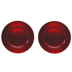 Foto van 2x ronde diner onderborden rood glimmend 33 cm - onderborden