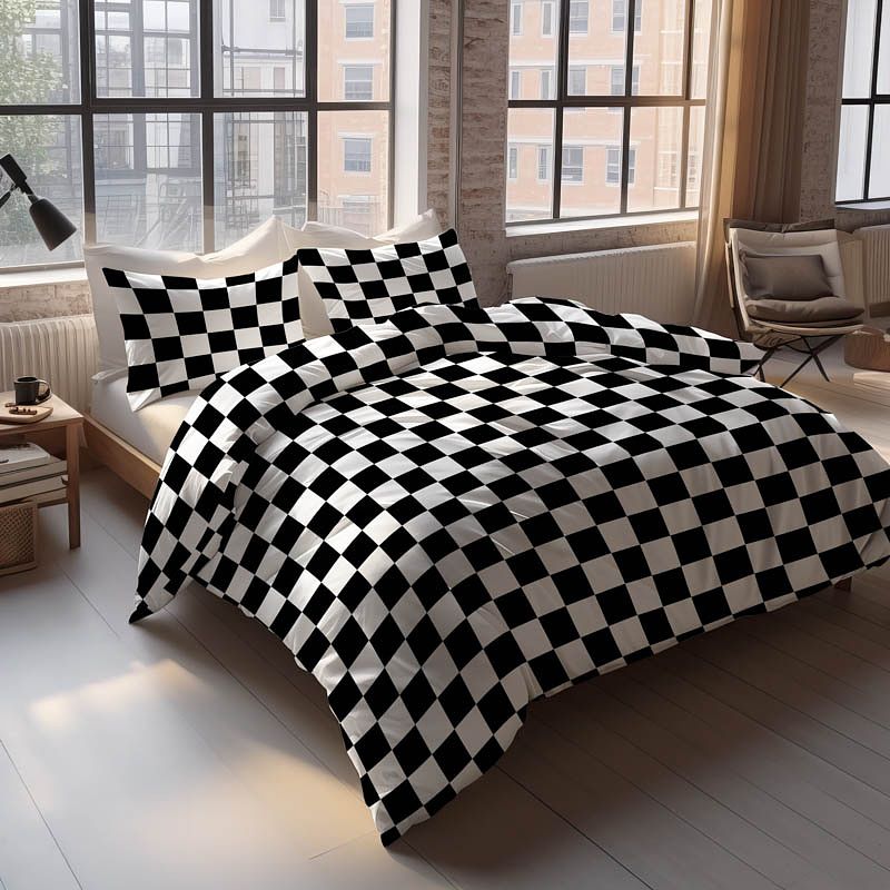 Foto van Dekbedovertrek chess block - lits-jumeaux (240x220 cm) - geel & roze microvezel - dessin: - luna bedding - dekbed-discounter.nl