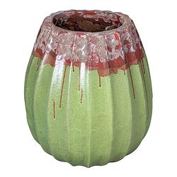 Foto van Ptmd lionne green ceramic pot ribbed bulb round s