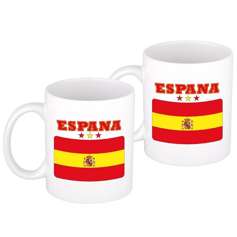 Foto van 2x stuks mok spaanse vlag 300 ml - feest mokken