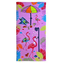 Foto van Strand/badlaken voor kinderen - flamingo print - 70 x 140 cm - microvezel - strandlakens