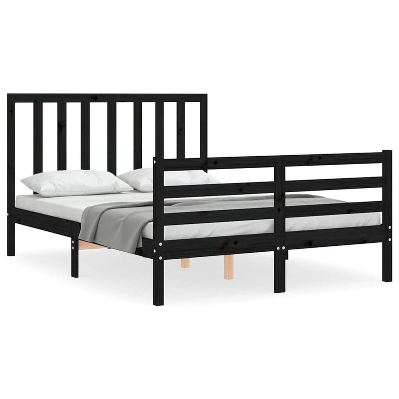 Foto van The living store bedframe massief grenenhout - zwarte kleur - multiplex lattenbodem - 195.5 x 145.5 x 100 cm - geschikt