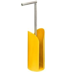 Foto van Staande wc/toiletrolhouder geel met reservoir en flexibele stang 59 cm van metaal - toiletrolhouders