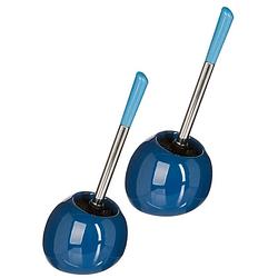 Foto van 2x stuks wc-/toiletborstels met houder rond marine blauw glans keramiek 36 cm - toiletborstels