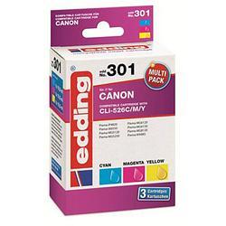 Foto van Edding cartridge vervangt canon cli-526c/m/y multipack 3 compatibel combipack cyaan, magenta, geel edd-301 18-301