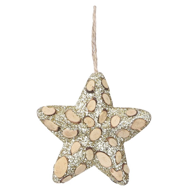 Foto van House of seasons ornament ster 16 cm hout/polyester goud/bruin