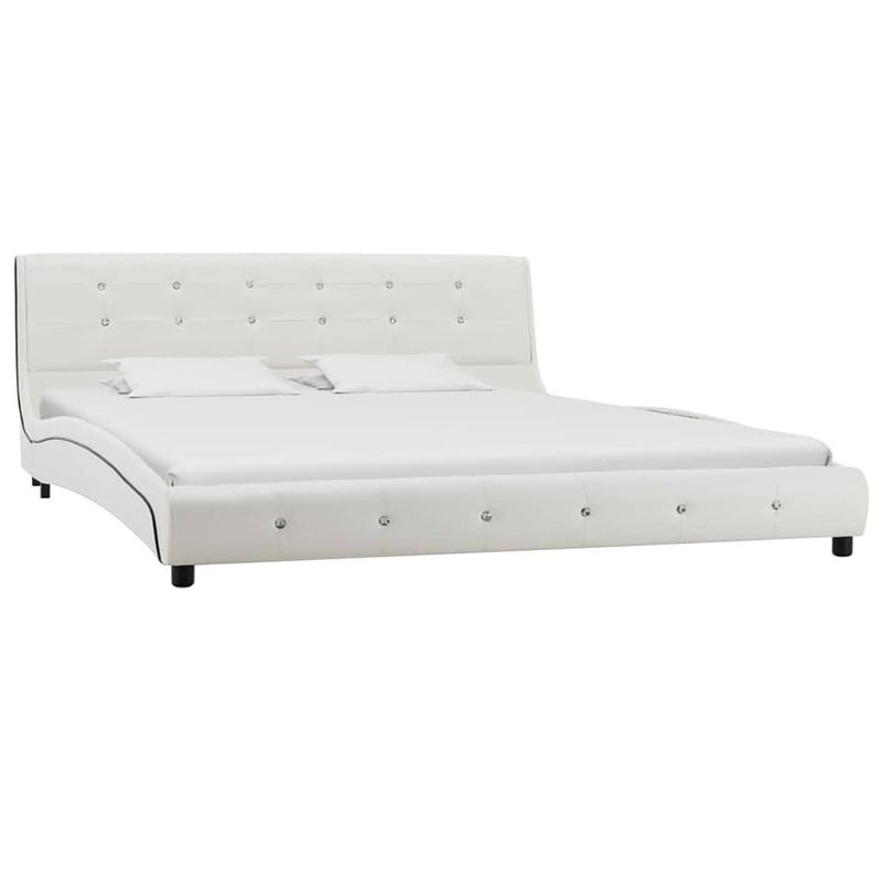 Foto van The living store bedframe classic - ijzer en hout - wit - 223x165x69.5 cm - inclusief traagschuim matras - 200x160x17