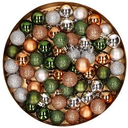 Foto van 60x stuks kunststof kerstballen mix koper/groen/zilver 3 cm - kerstbal