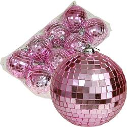 Foto van Othmar decorations disco kerstballen - 8x - roze - 6 cm - kunststof - kerstbal