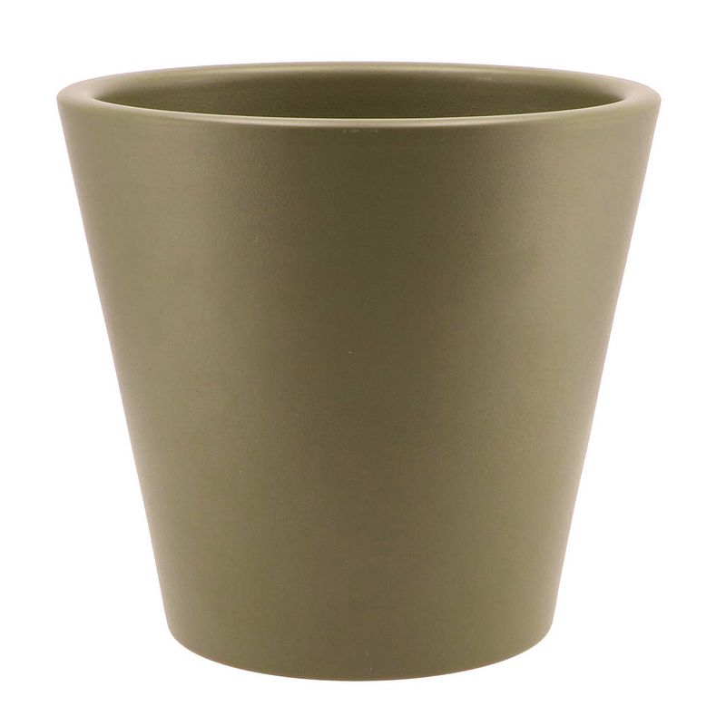 Foto van Dk design bloempot/plantenpot vinci - olijfgroen mat - voor kamerplant - d22 x h24 cm - plantenpotten