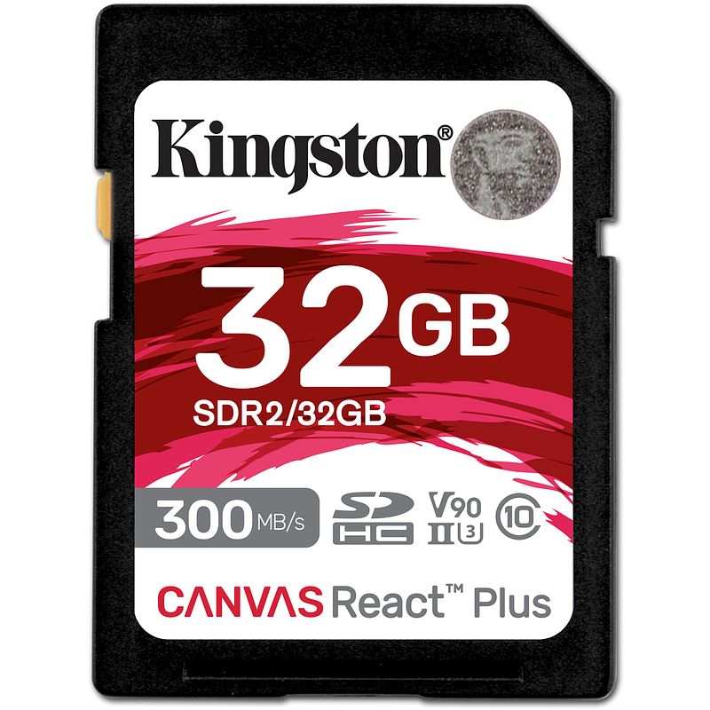 Foto van Kingston 32 gb canvas react plus uhs-ii u3 v90 sdhc full hd/4k/8k