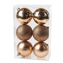 Foto van 6x kunststof kerstballen glanzend/mat koperkleurig 8 cm kerstboom versiering/decoratie - kerstbal