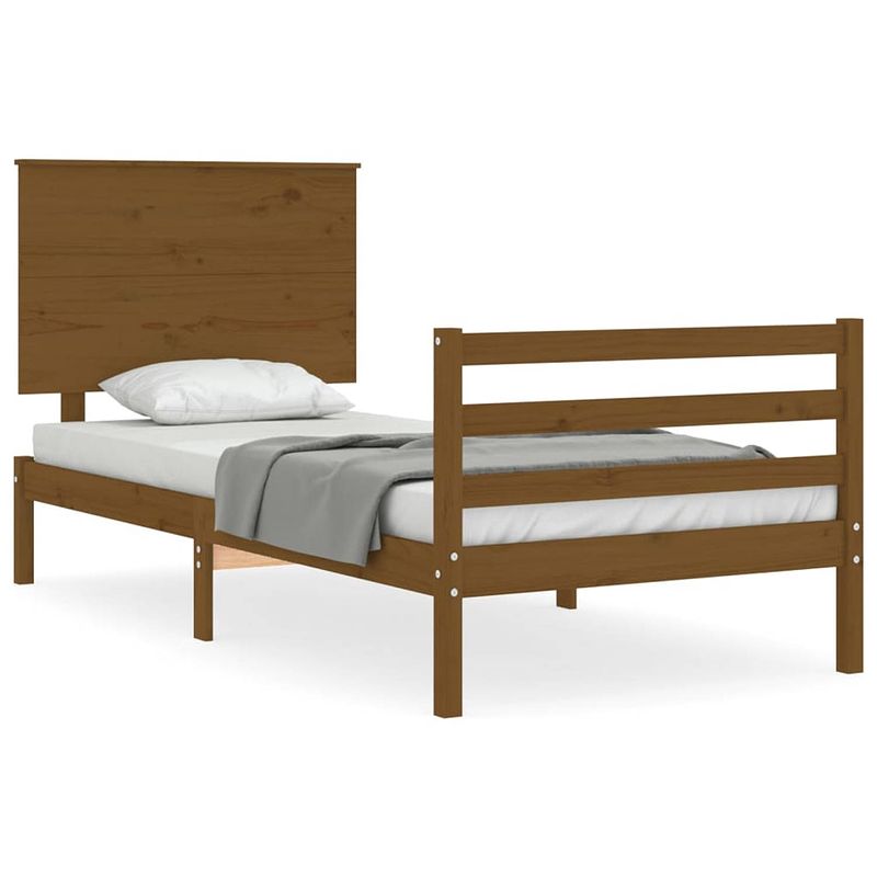 Foto van The living store massief grenenhouten bedframe - 205.5 x 105.5 x 82.5 cm - honingbruin