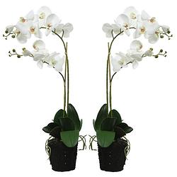 Foto van Set van 2x stuks witte orchidee kunstplanten/planten in pot 62 cm - kunstplanten