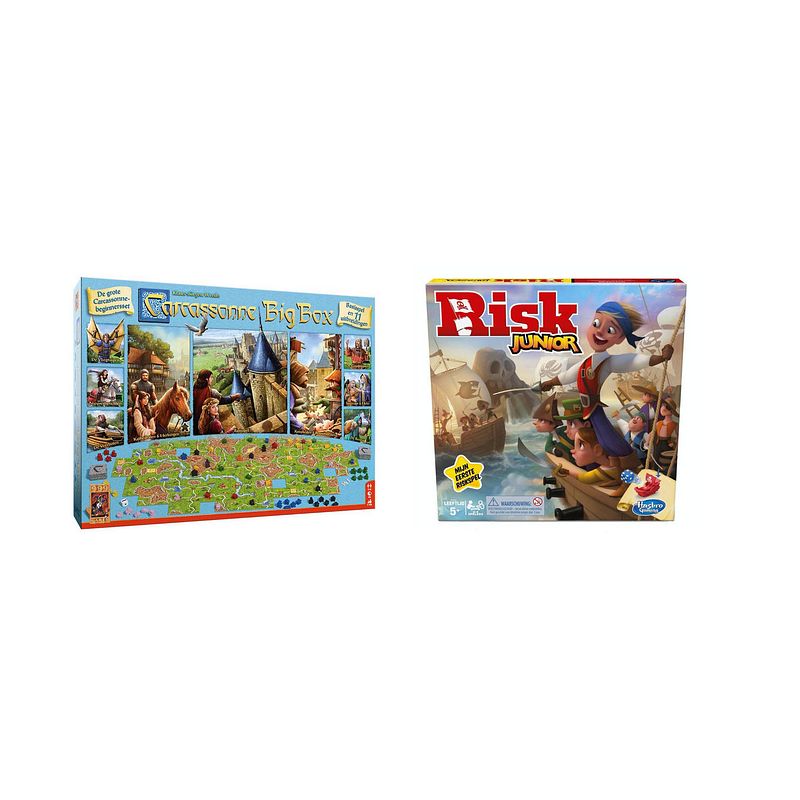 Foto van Spellenset - bordspel - 2 stuks - carcassonne big box 3 & risk junior