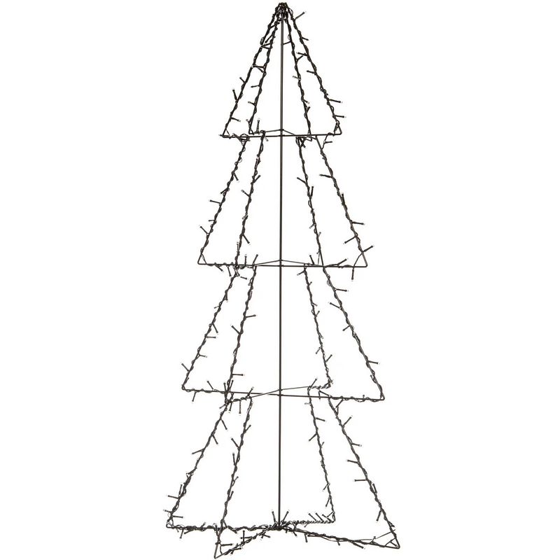 Foto van Verlichte figuren zwarte 3d lichtboom/metalen boom/kerstboom met 190 led lichtjes 117 cm - kerstverlichting figuur