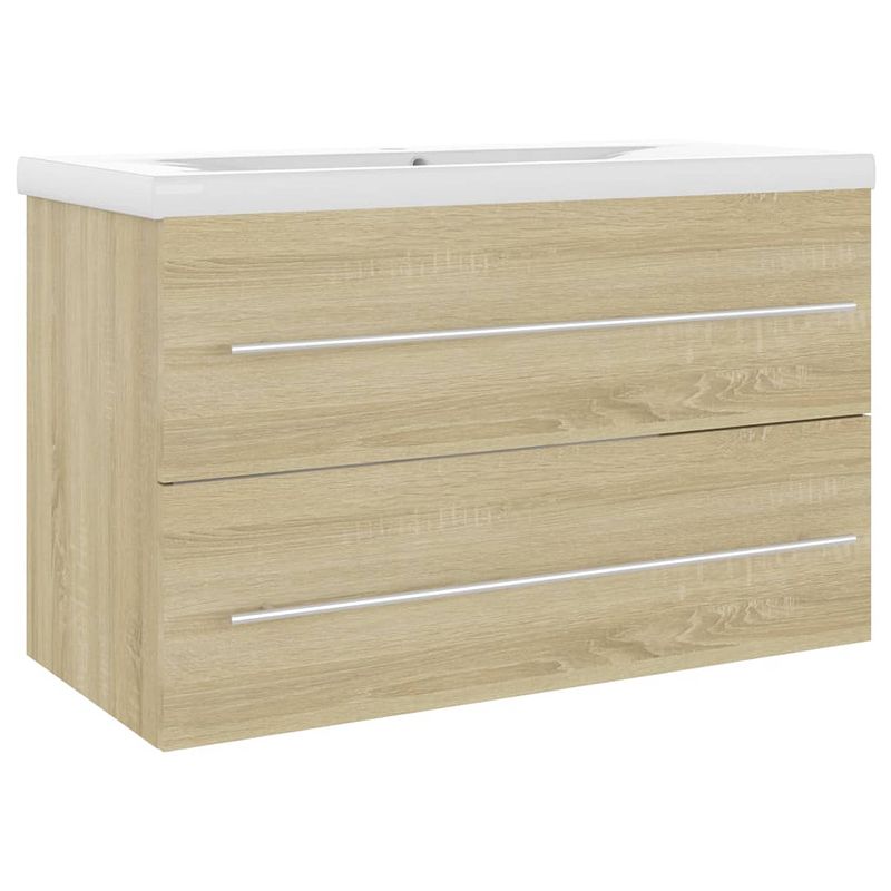 Foto van The living store wastafelkast sonoma eiken - 80x38.5x48 cm - met keramieken inbouwwastafel