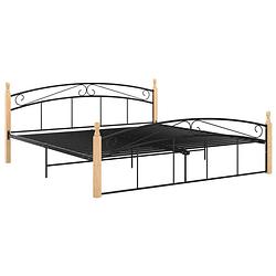 Foto van The living store metalen bedframe - trendy - bed - afmetingen- 210 x 187 x 90 cm - kleur- zwart en lichthout -