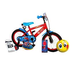 Foto van Volare kinderfiets spider-man - 14 inch - twee handremmen - met fietshelm en accessoires