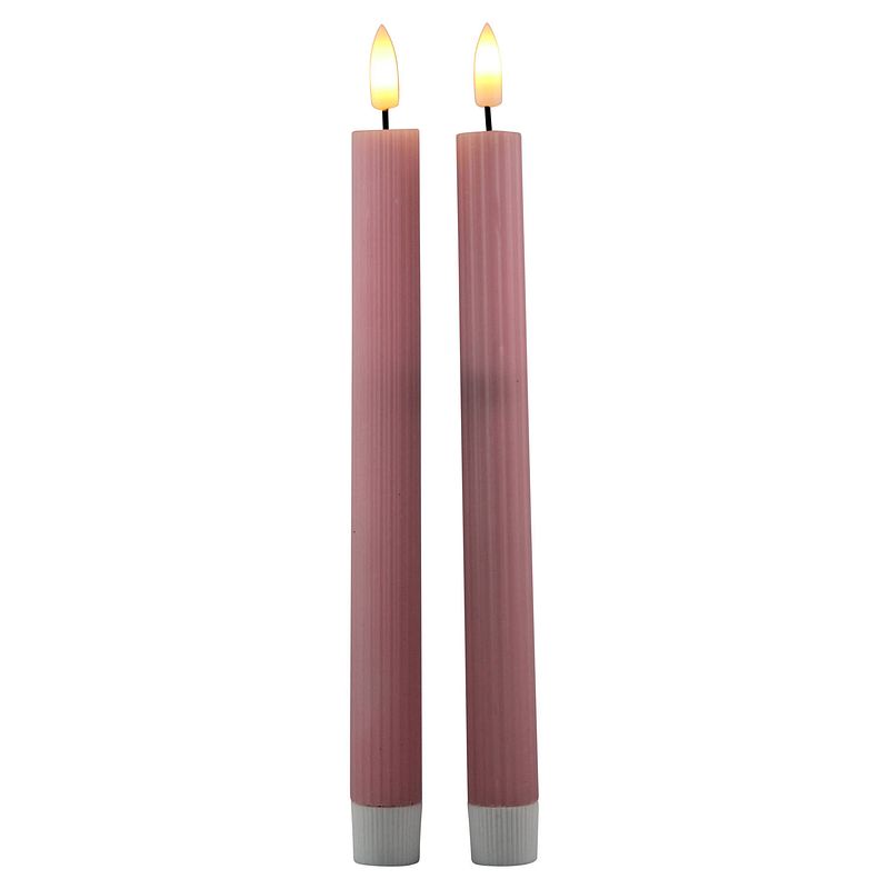 Foto van Magic flame led dinerkaarsen - 2x st - roze - 25,5 cm - led kaarsen