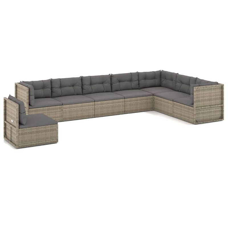 Foto van Vidaxl 8-delige loungeset met kussens poly rattan grijs