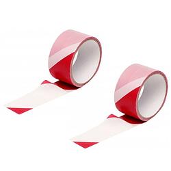 Foto van Set van 2x stuks afzetlinten plastic rood/wit 25m - markeerlinten