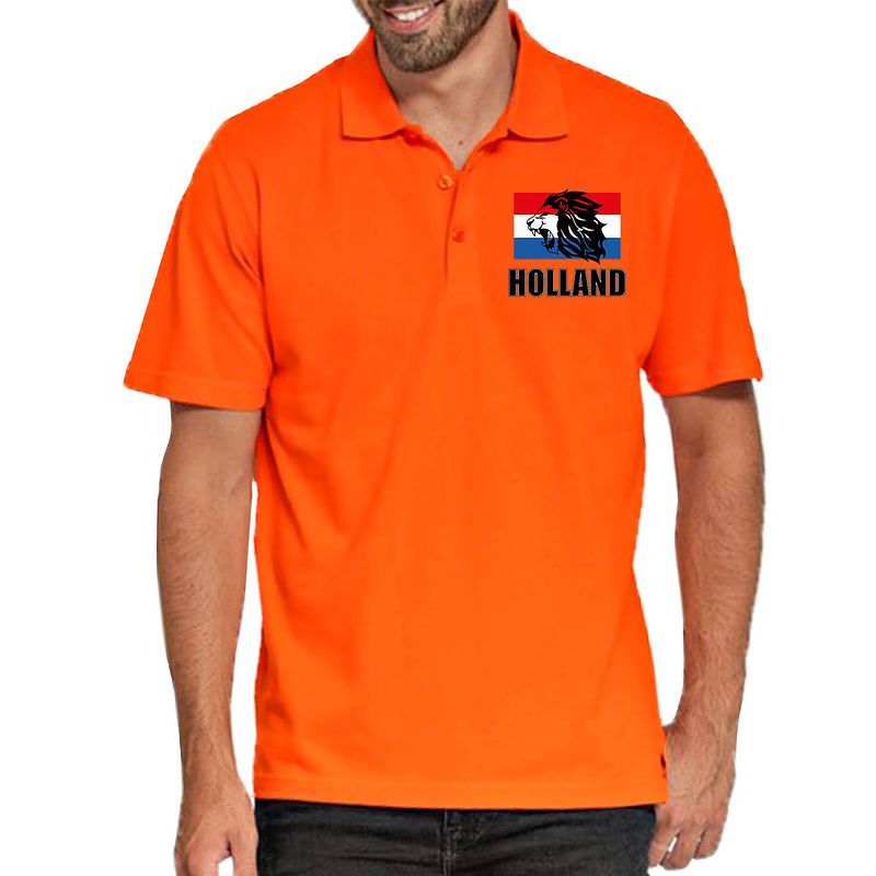 Foto van Oranje fan poloshirt / kleding holland met leeuw en vlag ek/ wk voor heren s - feestshirts