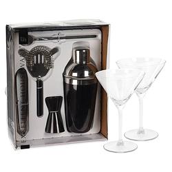 Foto van Excellent houseware cocktails maken set 5-delig met 4x martini glazen - cocktailshakers