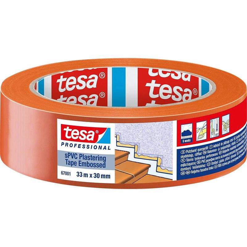 Foto van Tesa spvc embossed 67001-00002-00 gipstape tesa professional oranje (l x b) 33 m x 30 mm 1 stuk(s)