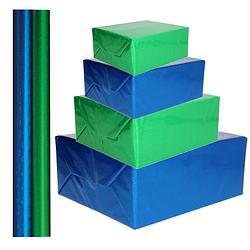 Foto van 4x stuks rollen holografische metallic hobbyfolie/cadeaupapier 70 x 150 cm groen en blauw - hobbypapier