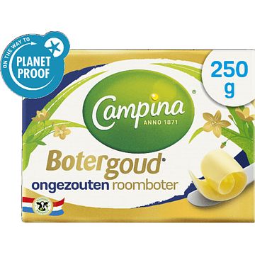 Foto van Campina botergoud ongezouten roomboter wikkel 250g bij jumbo