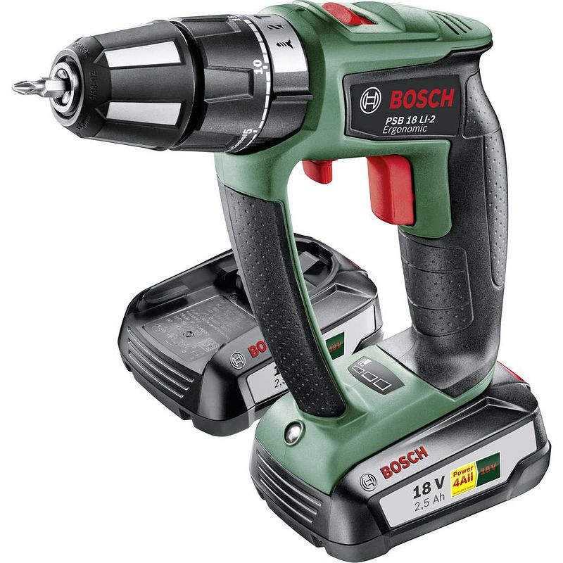 Foto van Bosch home and garden psb 18 li-2 ergonomic 2 snelheden-accu-klopboor/schroefmachine incl. 2 accus, incl. koffer