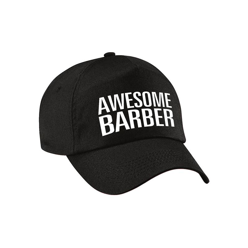 Foto van Awesome barber pet / cap zwart voor heren - geweldige kapper / haarstylist cadeau - verkleedhoofddeksels