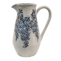 Foto van Clayre & eef vaas 2000 ml blauw beige keramiek bloemen decoratie vaas decoratie pot bloempot binnen blauw decoratie