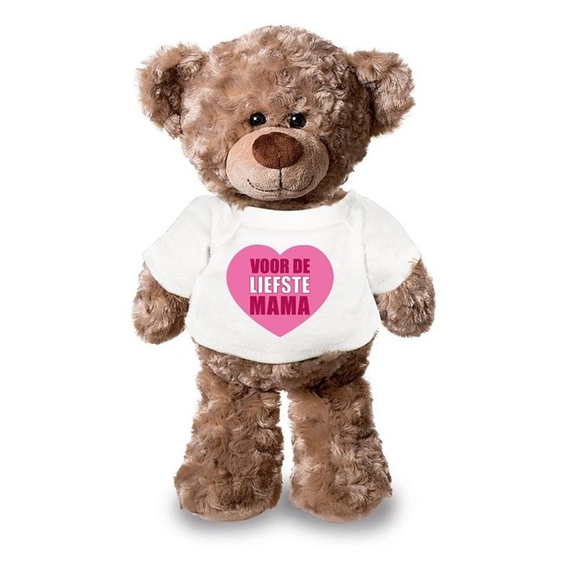 Foto van Knuffel teddybeer liefste mama wit shirt 24 cm - knuffelberen