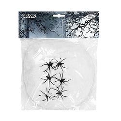 Foto van Boland decoratie spinnenweb/spinrag met spinnen - 100 gram - wit - halloween/horror versiering - feestdecoratievoorwerp