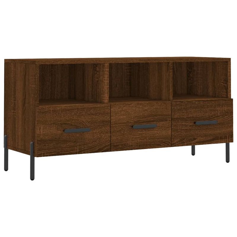 Foto van The living store tv-meubel modern bruineiken - 102 x 36 x 50 cm - bewerkt hout en ijzer