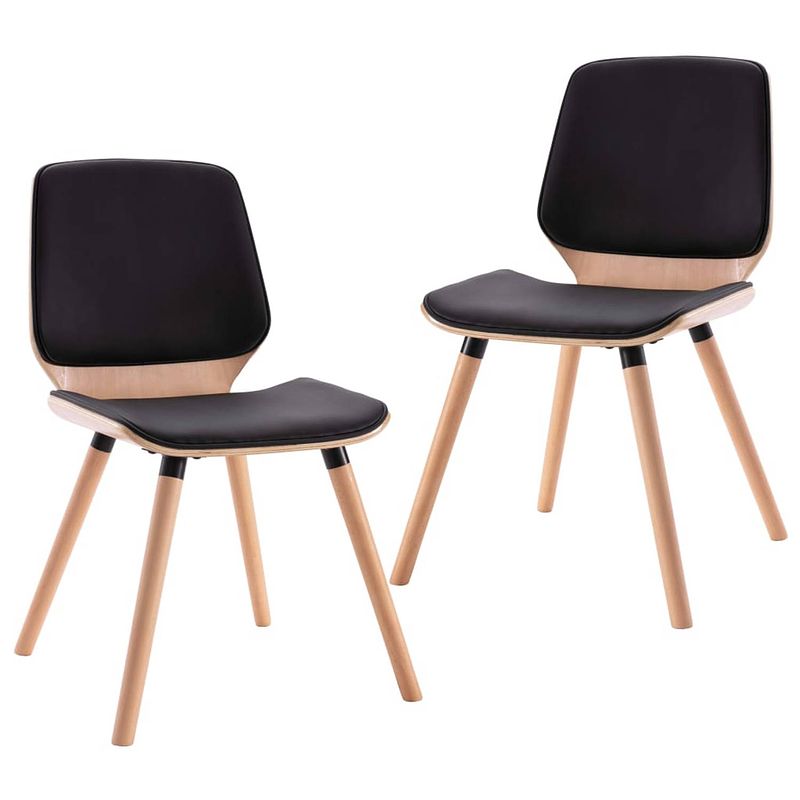 Foto van The living store eetkamerstoelen - zwarte kunstleren bekleding - houten frame - 48x62.5x85 cm - set van 2