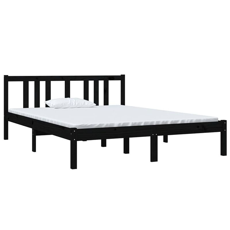 Foto van The living store houten bedframe - zwart - 140 x 190 cm - massief grenenhout