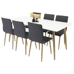 Foto van Polar180x90whna eethoek eetkamertafel wit en 6 windu eetkamerstal grijs.