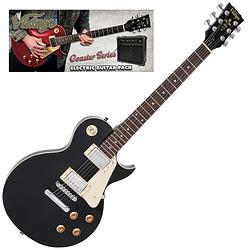 Foto van Vintage vip-v10blk coaster series gloss black guitar pack elektrische gitaar set met versterker