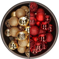 Foto van 74x stuks kunststof kerstballen mix van goud en rood 6 cm - kerstbal