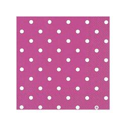 Foto van 60x polka dot 3-laags servetten fuchsia roze met witte stippen 33 x 33 cm - feestservetten