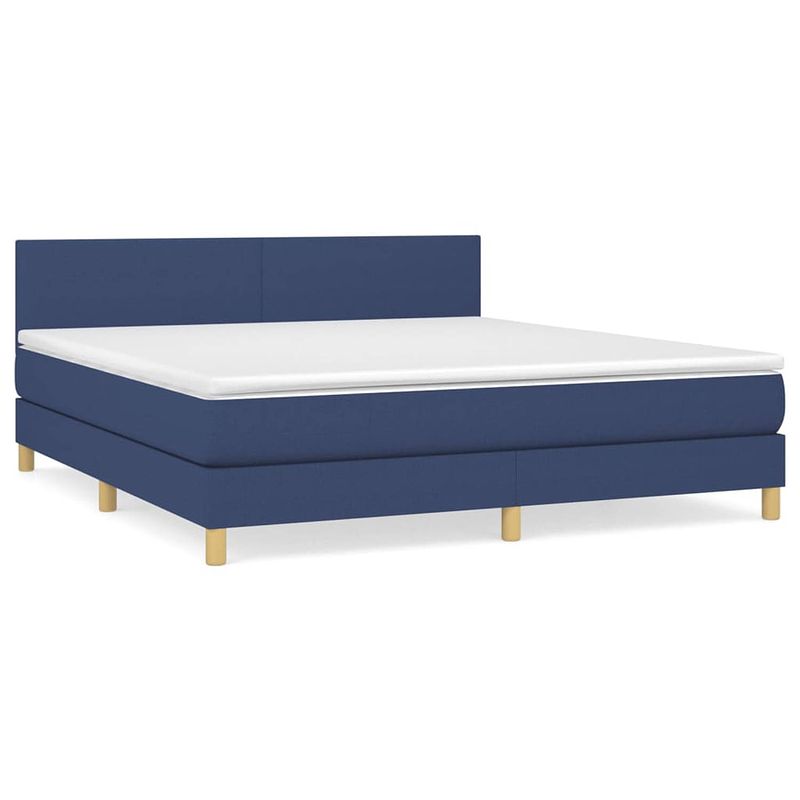 Foto van The living store boxspringbed - blauw - 203 x 160 x 78/88 cm - pocketvering matras - middelharde ondersteuning -