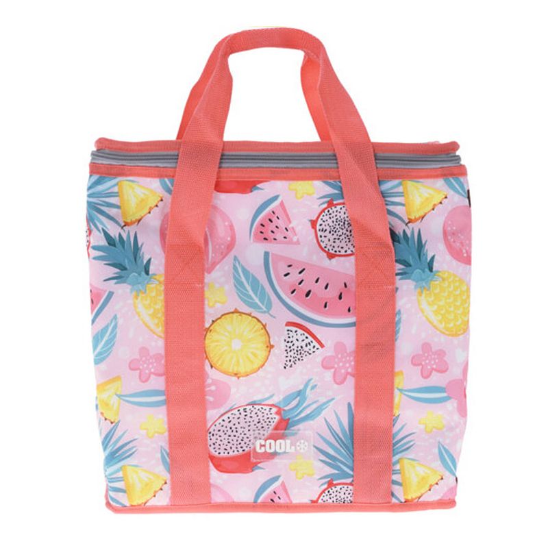 Foto van Medium size koeltas voor lunch hawaii beach thema roze/creme 34 x 16 x 36 cm 16 liter - koeltas