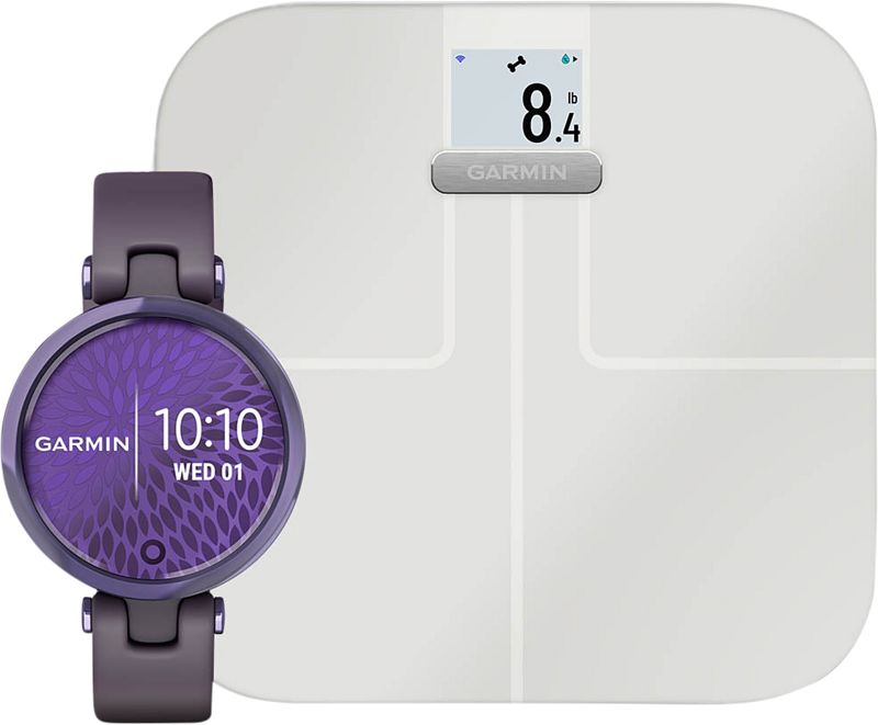 Foto van Garmin lily paars + garmin index s2 smart - wit