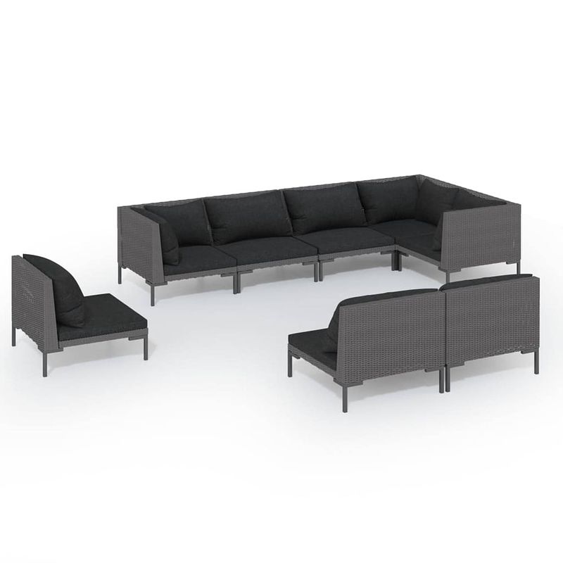 Foto van Vidaxl 8-delige loungeset met kussens poly rattan donkergrijs