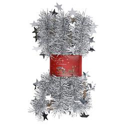 Foto van 1x stuks lametta kerstslingers met sterretjes zilver 200 x 6,5 cm - kerstslingers